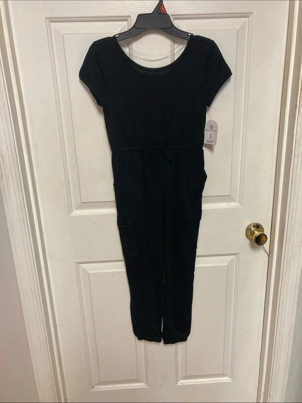 wonder nation Black Short-Sleeve Drawstring Waist Jumpsuit
